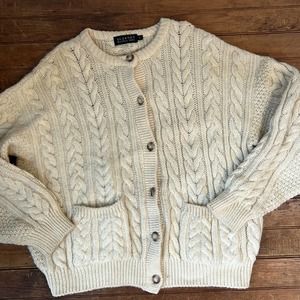 Blarney Woollen Mills women’s Irish knit cardigan sweater ivory